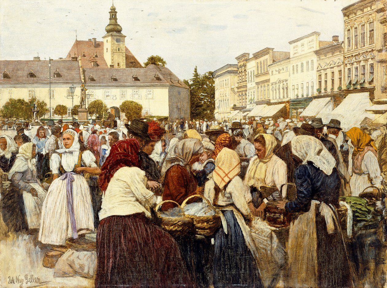 Rynek, Misfrau (olej na płótnie) autorstwa Johann Nepomuk Geller