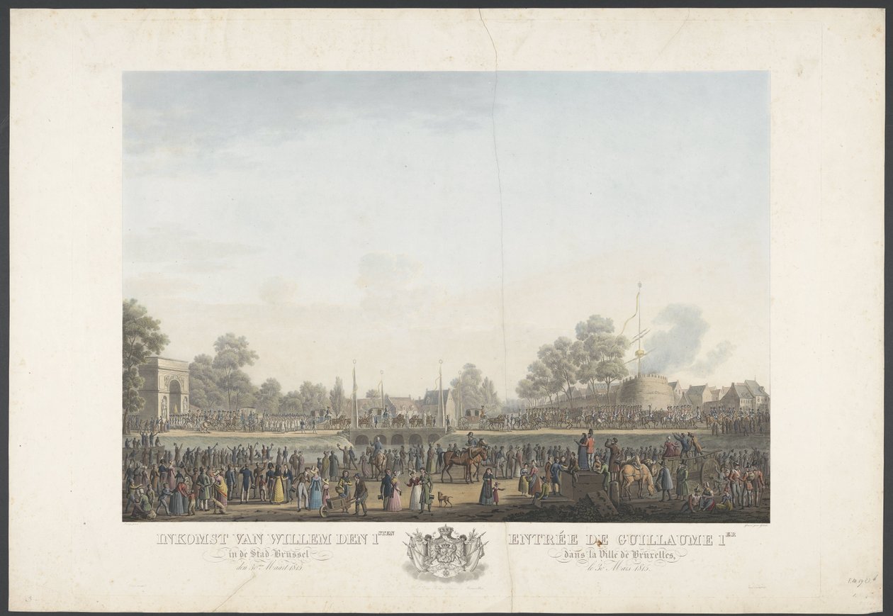 Przybycie Wilhelma I do Brukseli 30 marca 1815 / Entrée de Guillaume 1er dans la Ville de Bruxelles, le 30th Mars 1815 (tytuł na obiekcie) Dwanaście tabliczek z przybyciem i inauguracją Wilhelma I w Brukseli oraz bitwami pod Quatre-Bras autorstwa Johann Nepomuk Gibèle