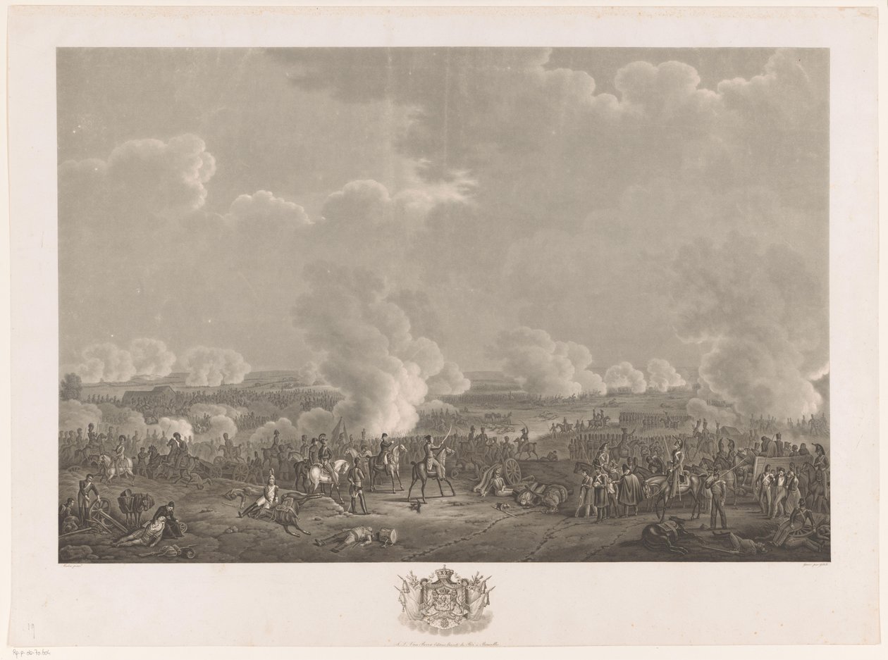 Bitwa pod Waterloo, 1815 Dwanaście tablic przedstawiających przybycie i inaugurację Wilhelma I w Brukseli oraz bitwy pod Quatre-Bras i Waterloo w 1815 roku (tytuł serii) autorstwa Johann Nepomuk Gibèle
