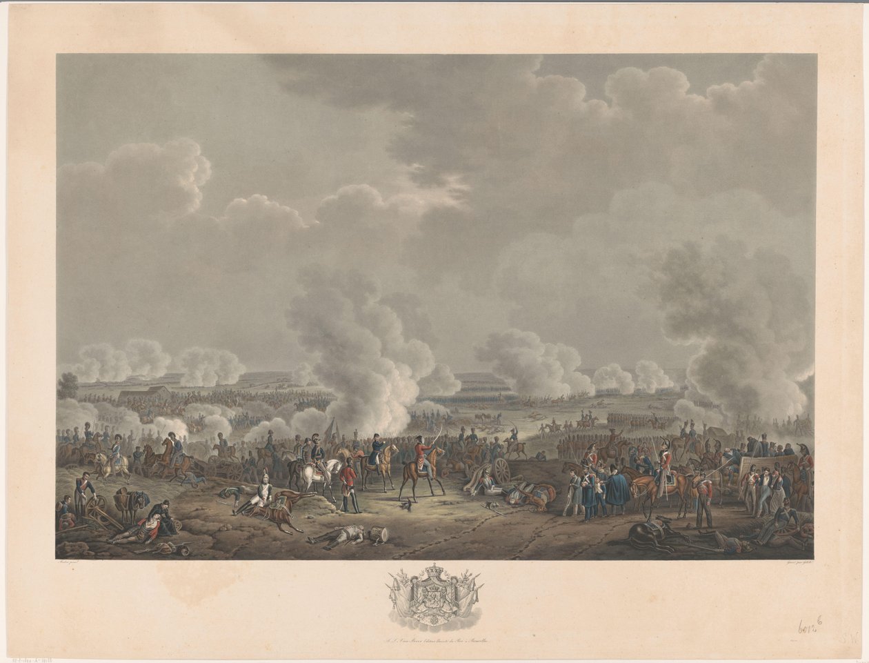 Bitwa pod Waterloo, 1815 Dwanaście tablic przedstawiających przybycie i inaugurację Wilhelma I w Brukseli oraz bitwy pod Quatre-Bras i Waterloo w 1815 roku (tytuł serii) autorstwa Johann Nepomuk Gibèle