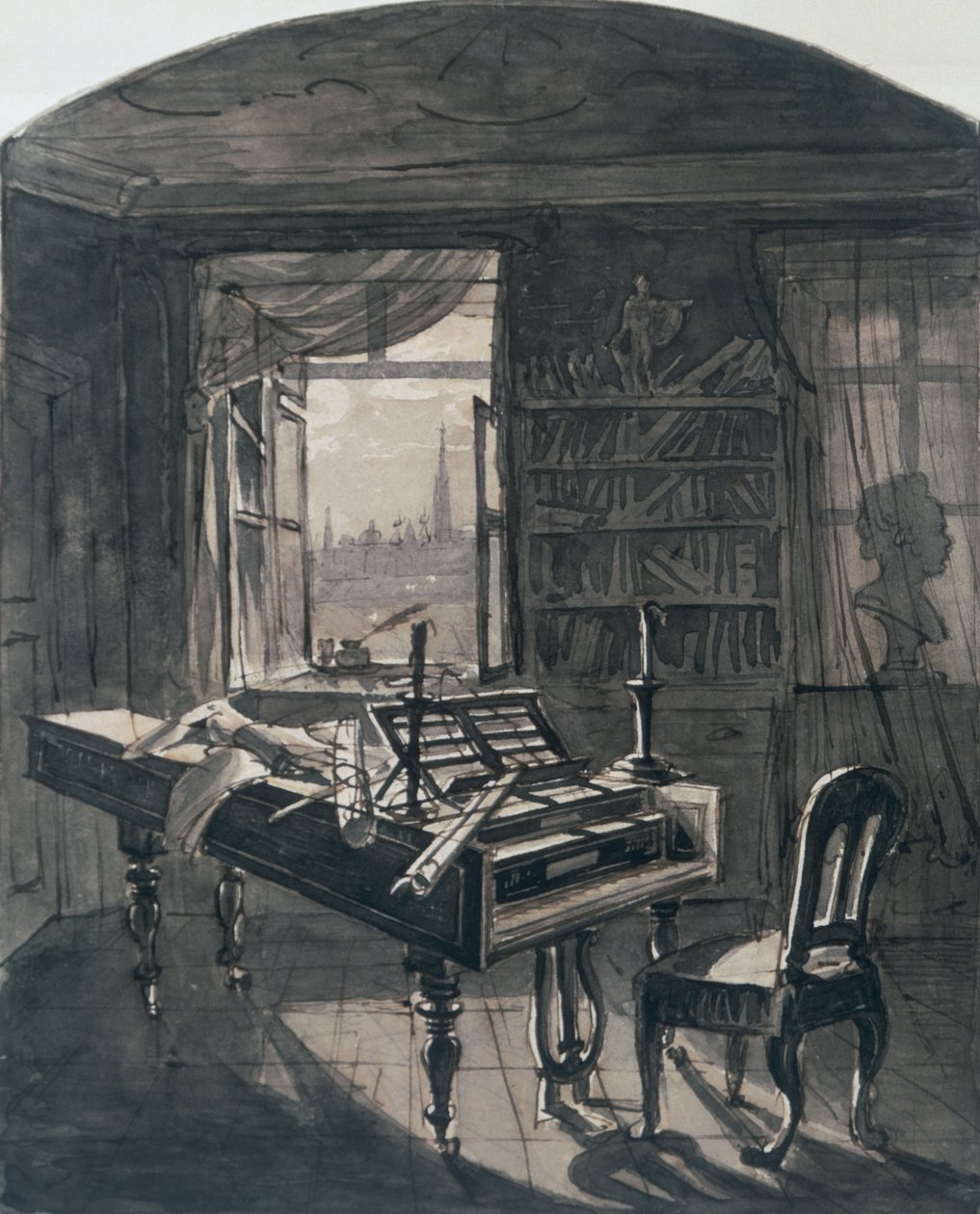 Pokój Beethovena w chwili jego śmierci, 1827 autorstwa Johann Nepomuk Hoechle
