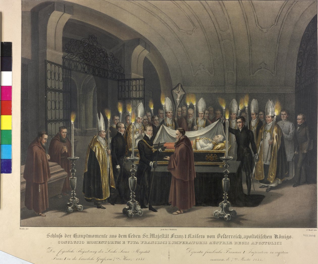 Inhumacja Franciszka I.1835 (litografia) autorstwa Johann Nepomuk Hoechle