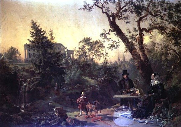Grupa rodzinna w ogrodzie wiejskiego domu autorstwa Johann Nepomuk Rauch