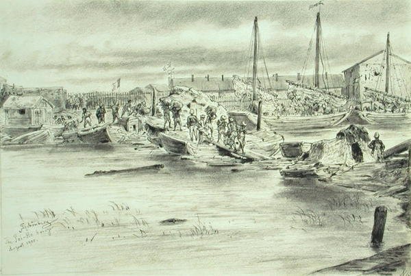 Most Pei-Ho, sierpień 1900 (akwarela na papierze) autorstwa Johann Nepomuk Schonberg