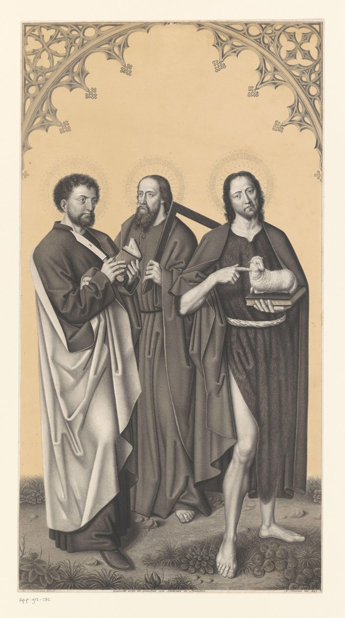 Św Bartłomiej, Tomasz i Jan Chrzciciel Dzieła z kolekcji braci Boisserée (tytuł serii) Galerie des Frères Boisserée (tytuł serii) autorstwa Johann Nepomuk Strixner