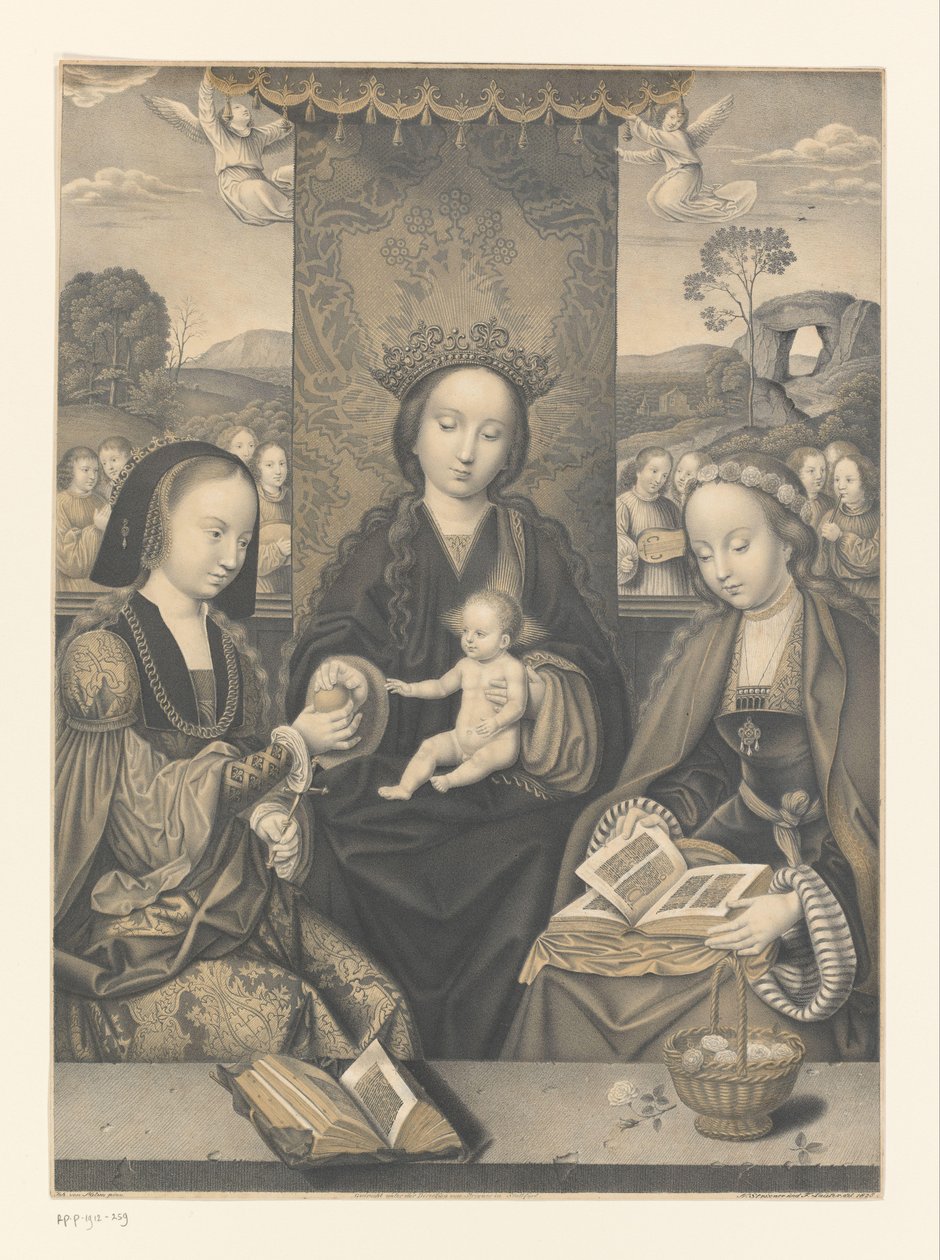 Maryja z Dzieciątkiem i dwiema świętymi kobietami Dzieła z kolekcji braci Boisserée (tytuł serii) Galerie des Frères Boisserée (tytuł serii) autorstwa Johann Nepomuk Strixner