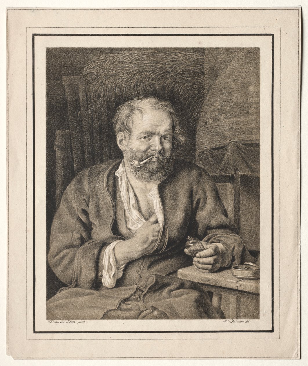 Chłop siedzący przy stole, palący fajkę autorstwa Johann Nepomuk Strixner