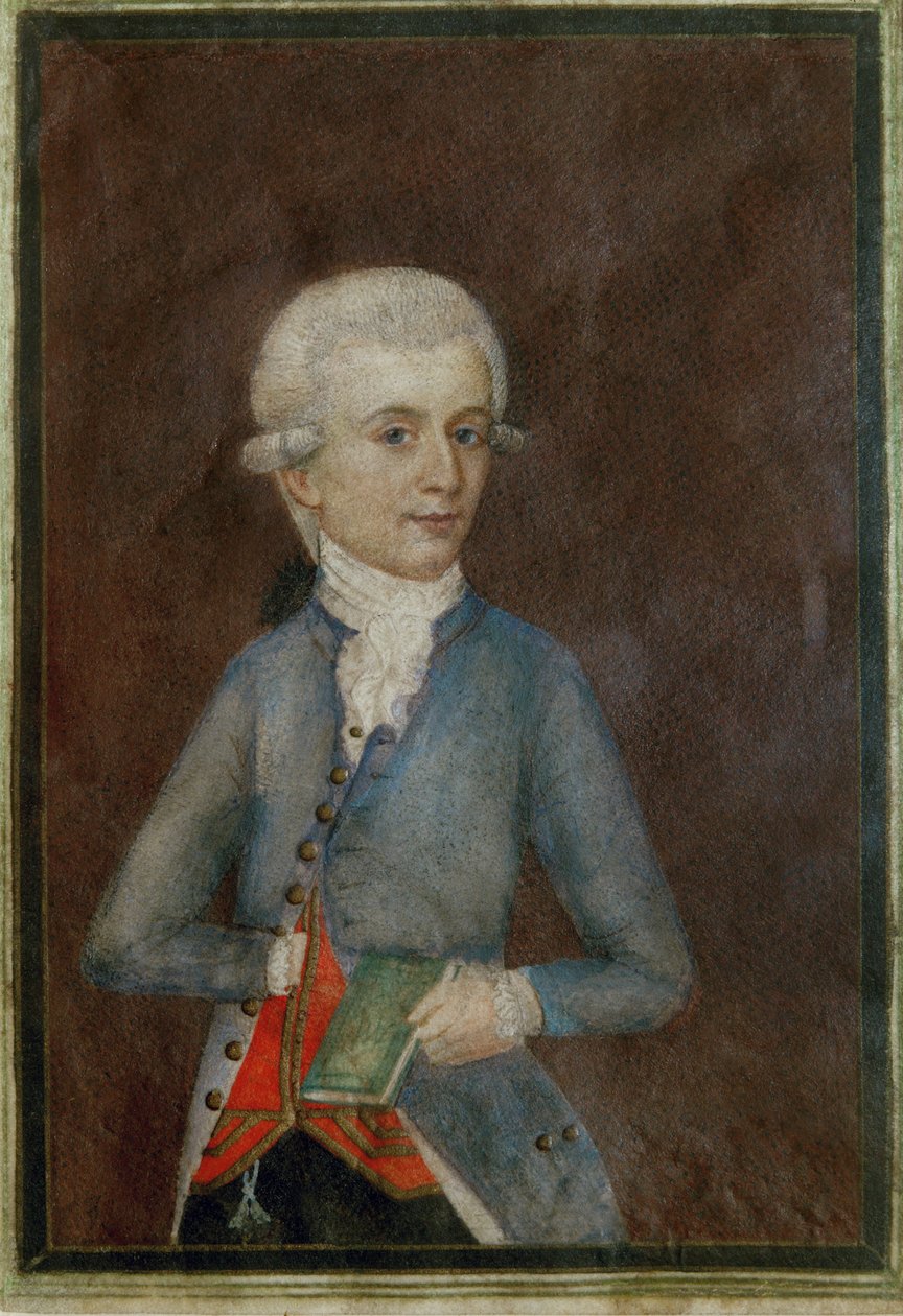 Wolfgang Amadeusz Mozart (ok. ... (gwasz na pergaminie) autorstwa Johann Nepomuk della Croce