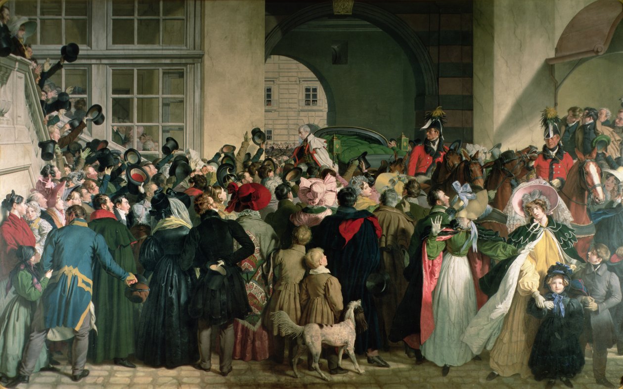 Powrót Franciszka I Austriackiego (II Świętego Cesarstwa Rzymskiego) (1768-1835) do Presburga 27 listopada 1809, 1828-32 (enkaustyka) autorstwa Johann Peter Krafft