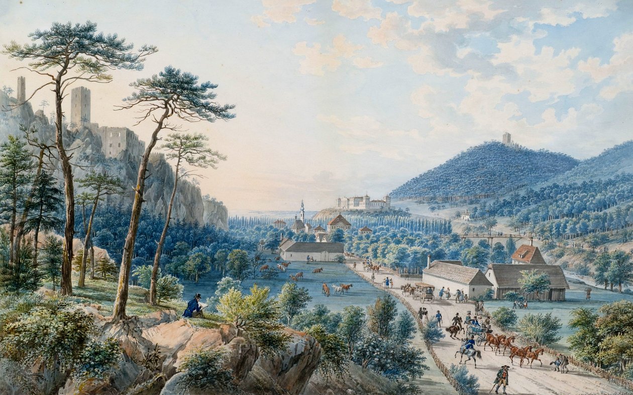 Widok na Pałac Weilburg w Baden koło Wiednia autorstwa Johann Raulino