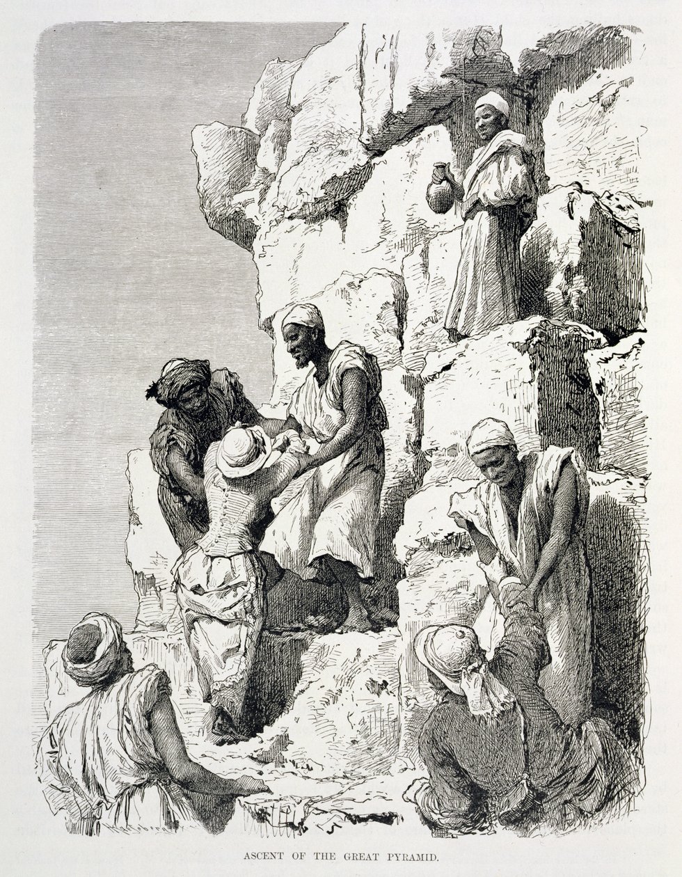 Wejście na Wielka Piramidę, XIX w. (rycina na papierze) autorstwa Johann Rudolph the Elder Huber