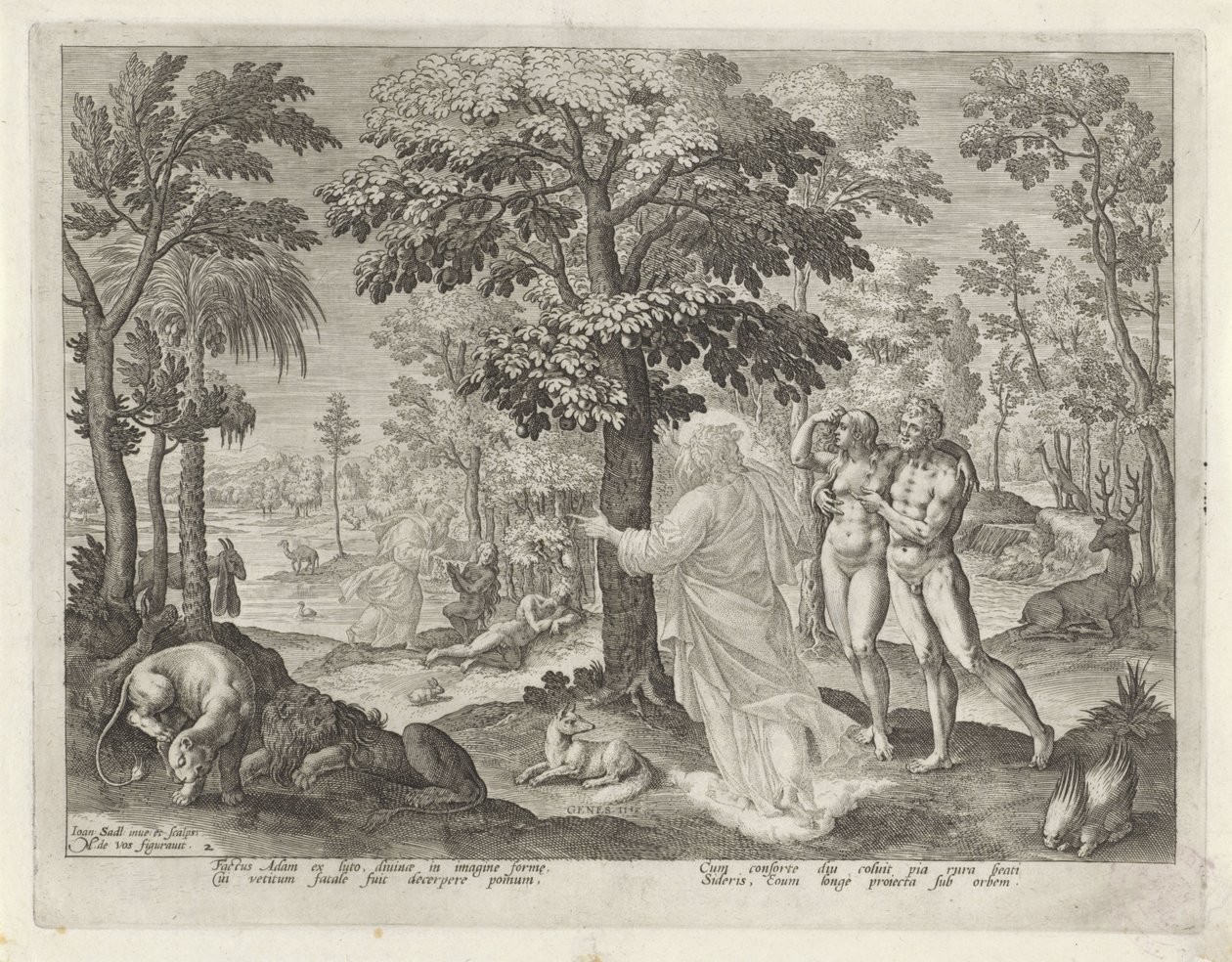 Adam i Ewa w raju Historia rodziny Kaina / O dobrych i złych uczynkach (tytuł serii) Boni et mali scientia (tytuł serii) autorstwa Johann Sadeler (I)