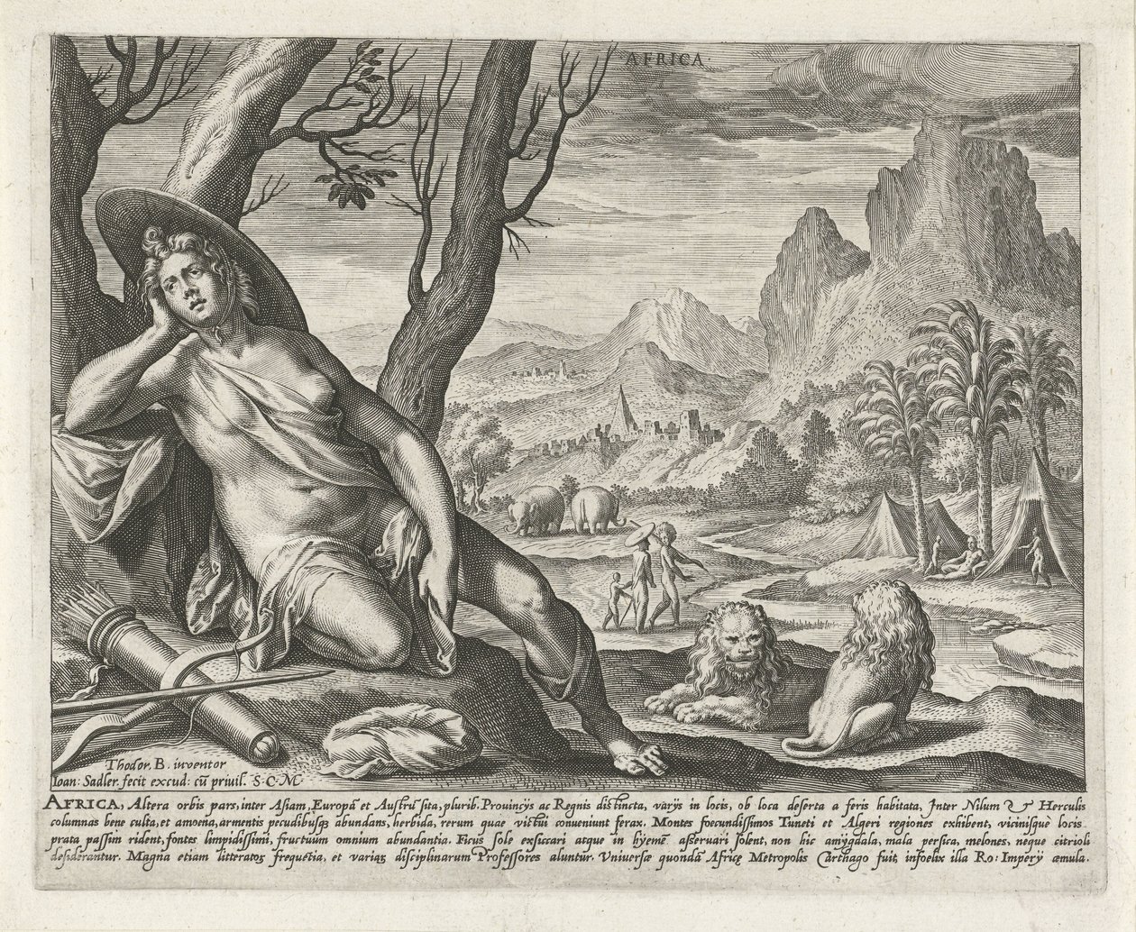 Afryka Afryka (tytuł na obiekcie) Cztery kontynenty (tytuł serii) autorstwa Johann Sadeler (I)