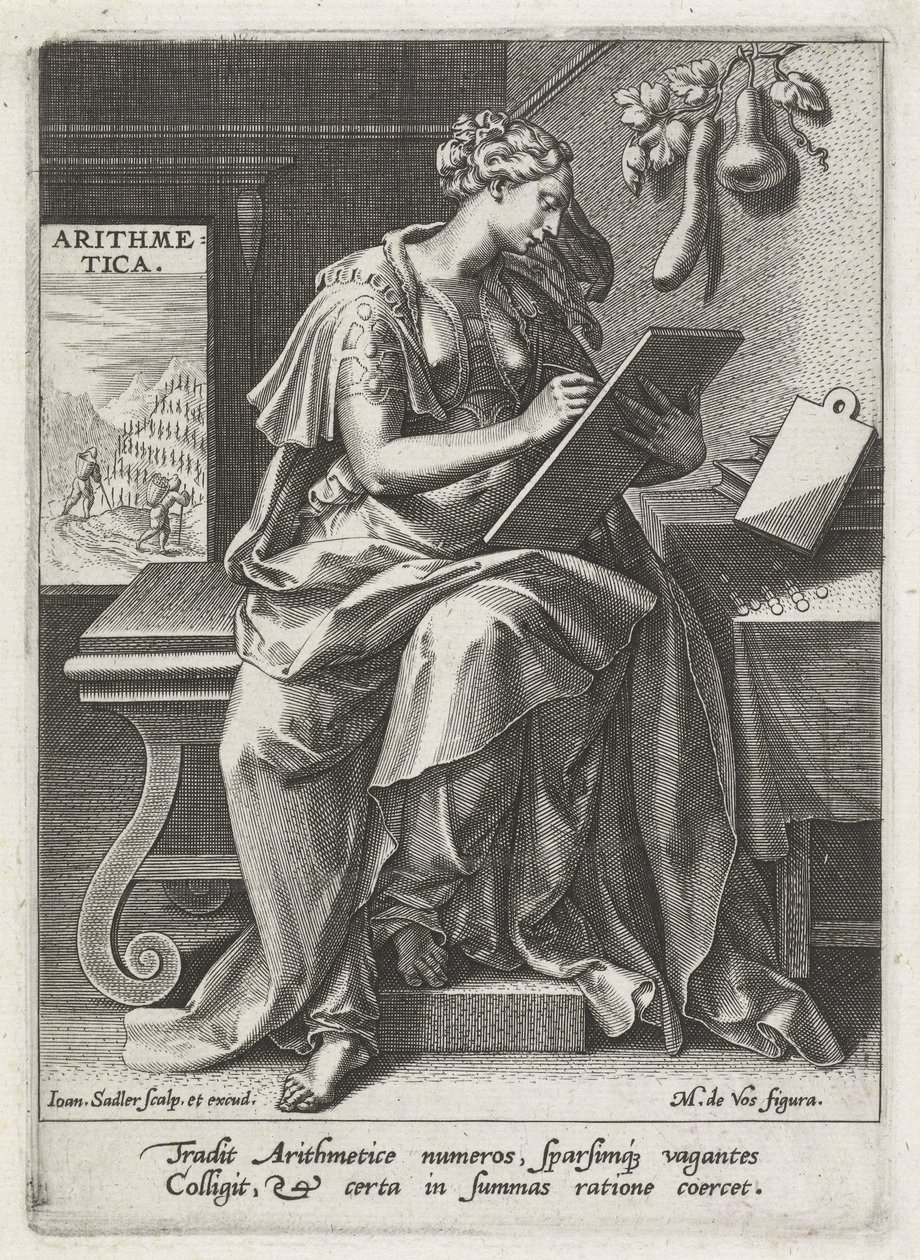 Arytmetyka Arytmetyka (tytuł na obiekcie) Siedem sztuk wyzwolonych (artes liberales) (tytuł serii) autorstwa Johann Sadeler (I)