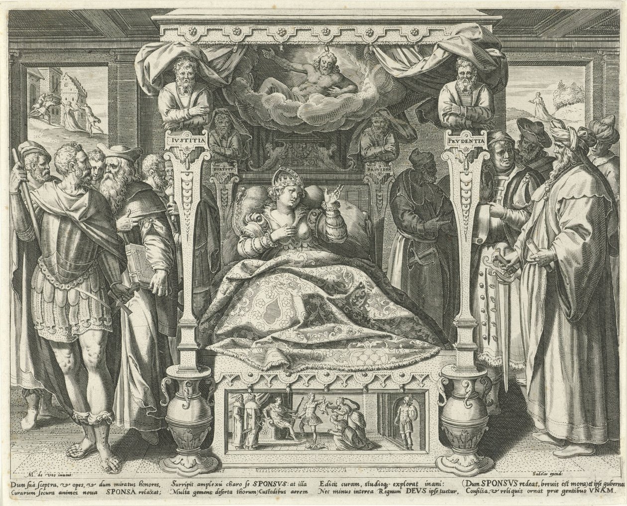 Łóżko spotkało się z de bruid van Christus Hooglied van Solomon (tytuł serii) Pieśń nad Pieśniami (tytuł serii) autorstwa Johann Sadeler (I)