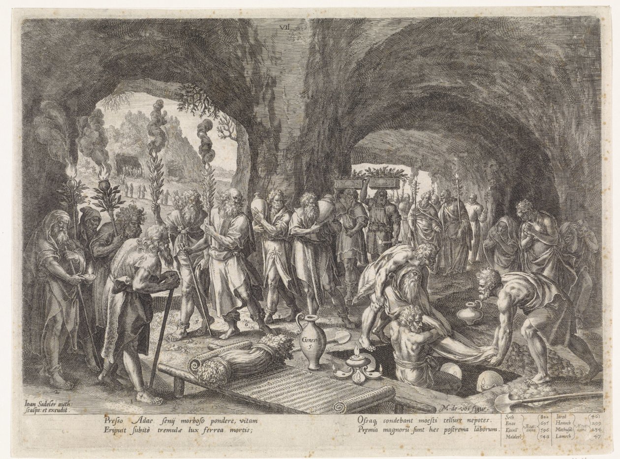 Pogrzeb Adama Historia rodziny Seta / Ocenianie dobrych i złych (tytuł serii) Bonorum et Malorum consensio (tytuł serii) autorstwa Johann Sadeler (I)