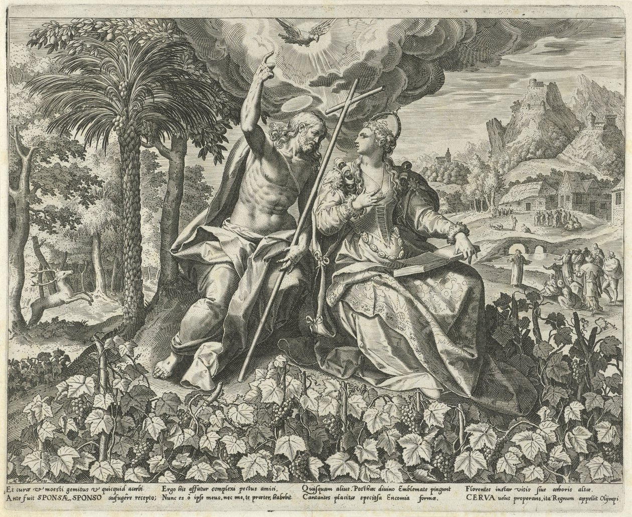 Chrystus i Jego Oblubienica w winnicy Pieśń Salomona (tytuł serii) Canticum Canticorum (tytuł serii) autorstwa Johann Sadeler (I)