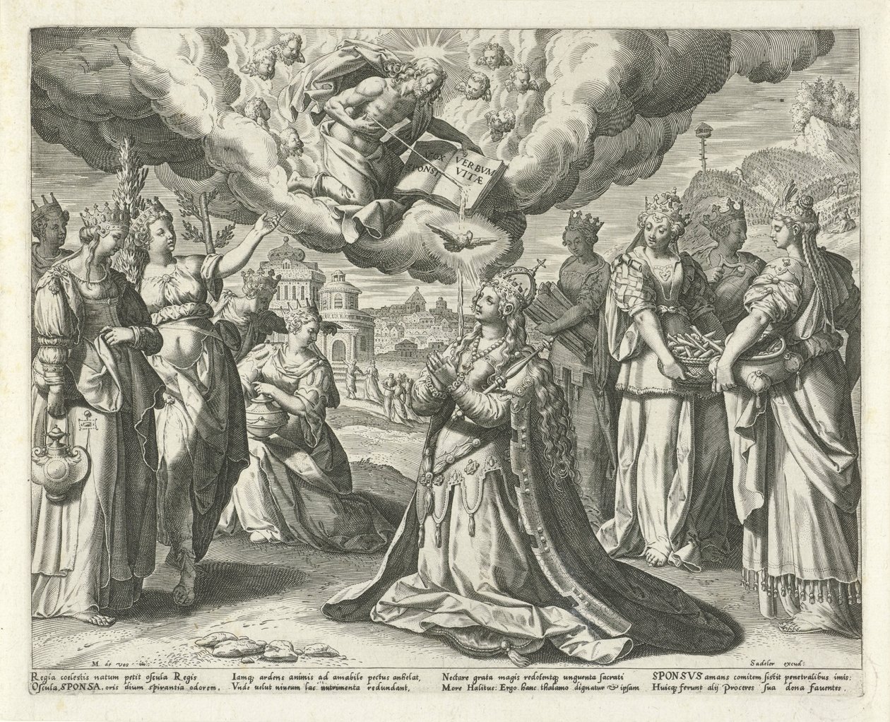 Chrystus oddaje swoją krew swojej oblubienicy Pieśń Salomona (tytuł serii) Canticum Canticorum (tytuł serii) autorstwa Johann Sadeler (I)