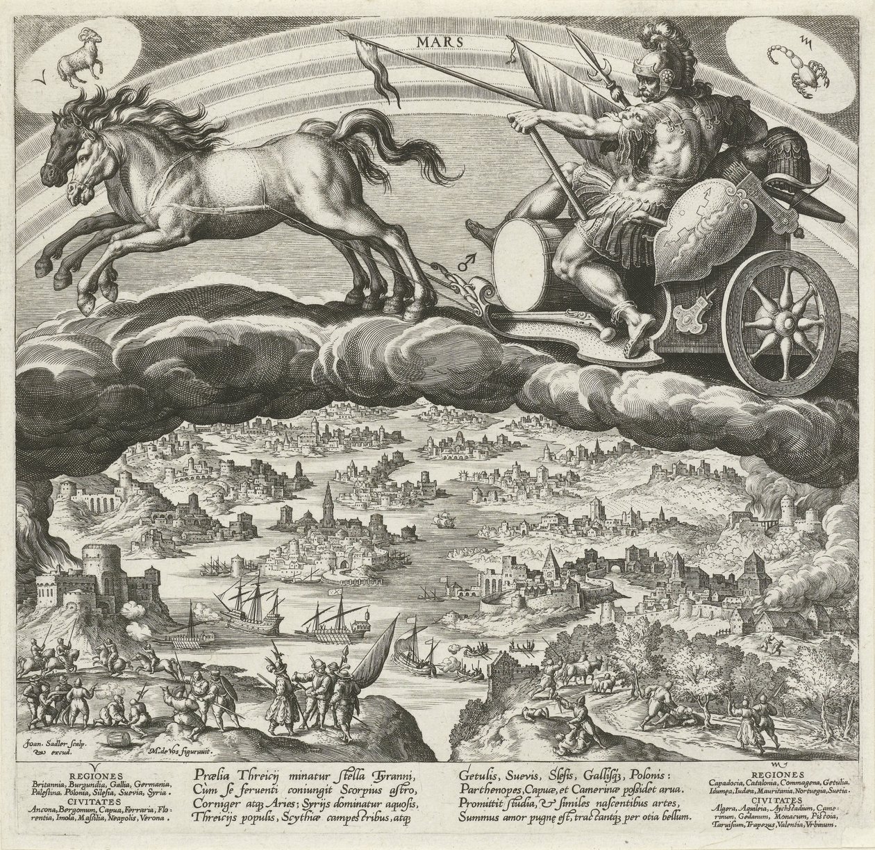 Planeta Mars i jej wpływ na świat Siedem planet (tytuł serii) Planetarum effectus et eorum in signis zodiac (tytuł serii) autorstwa Johann Sadeler (I)