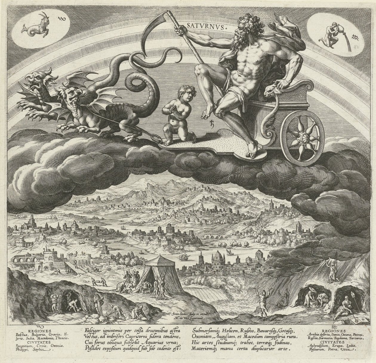 Planeta Saturnus en zijn influencer op de wereld Siedem planet (tytuł serii) Skutki planet i ich znaków w zodiaku (tytuł serii) autorstwa Johann Sadeler (I)