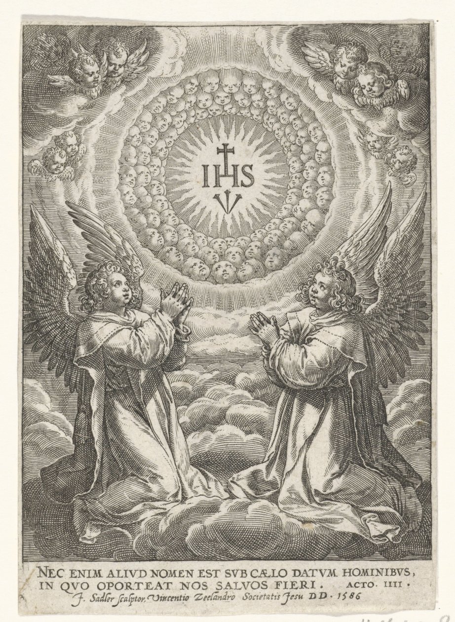 Aniołowie czczą monogram Chrystusa autorstwa Johann Sadeler (I)