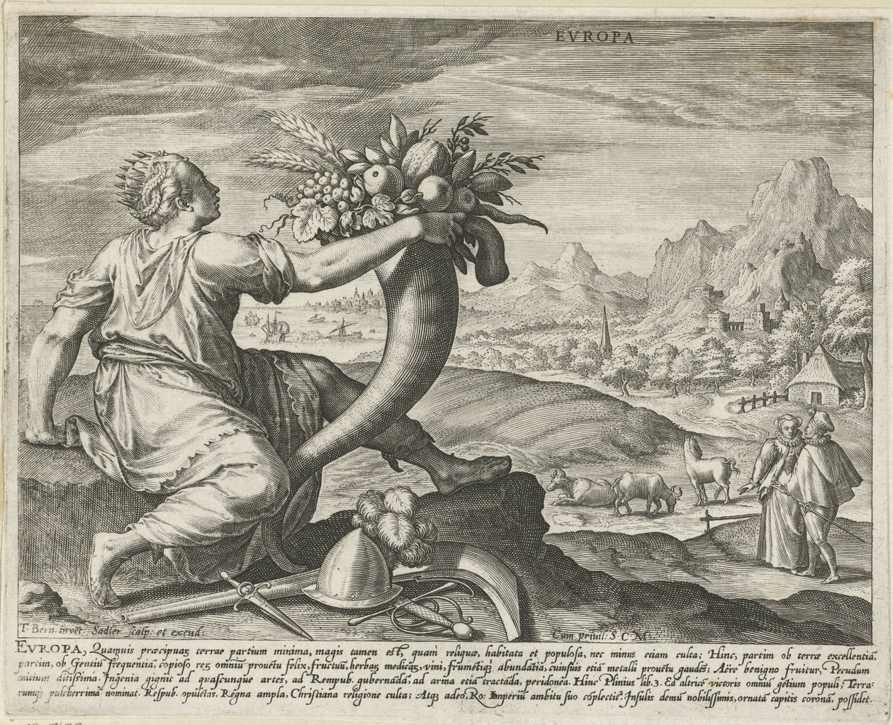 Europa Evropa (tytuł na obiekcie) Cztery kontynenty (tytuł serii) autorstwa Johann Sadeler (I)