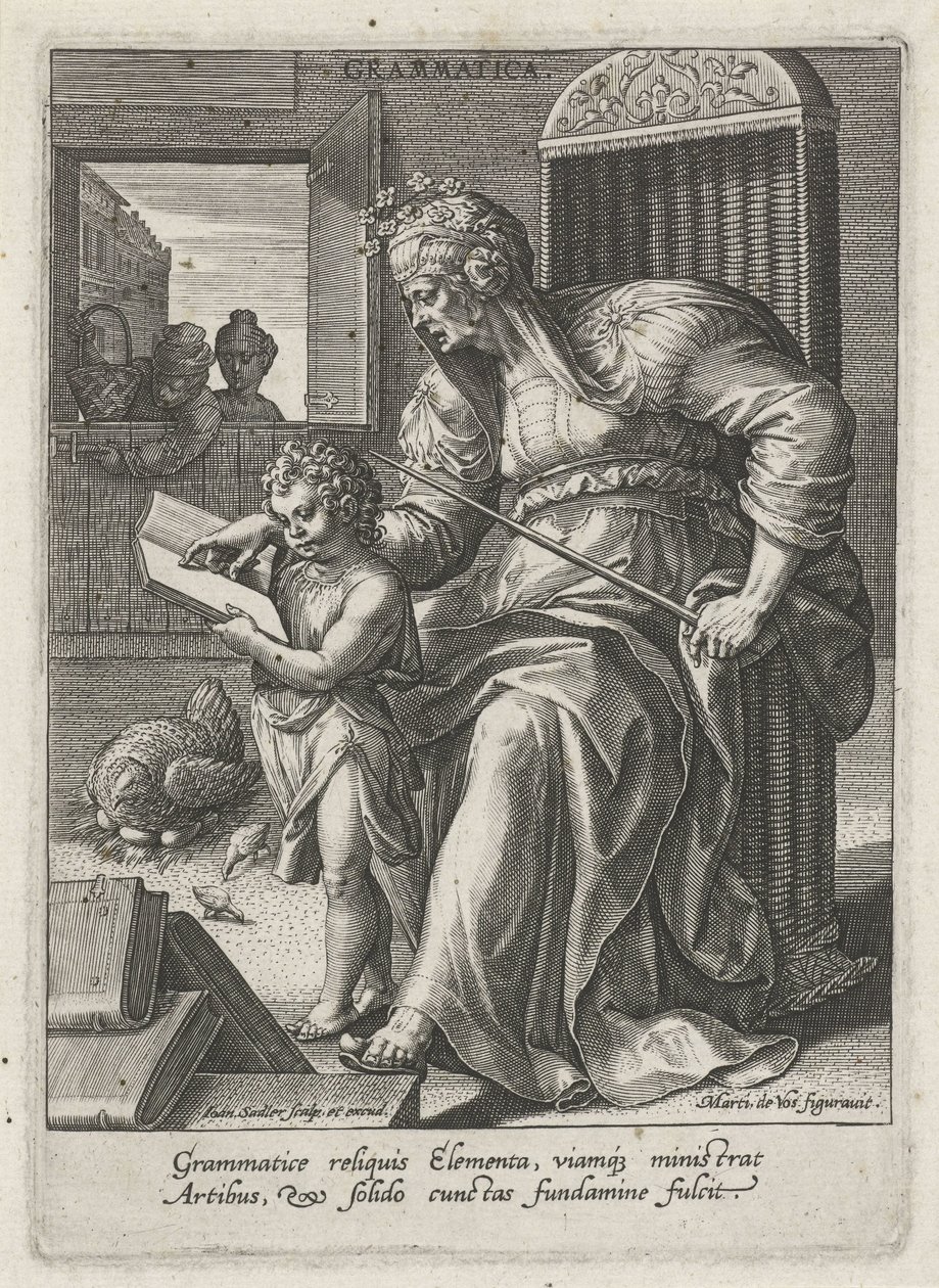 Gramatyka (tytuł na obiekcie) Siedem sztuk wyzwolonych (artes liberales) (tytuł serii) autorstwa Johann Sadeler (I)
