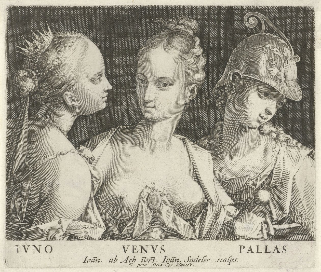 Juno, Wenus i Minerwa Ivno Venvs Pallas (tytuł na obiekcie) autorstwa Johann Sadeler (I)