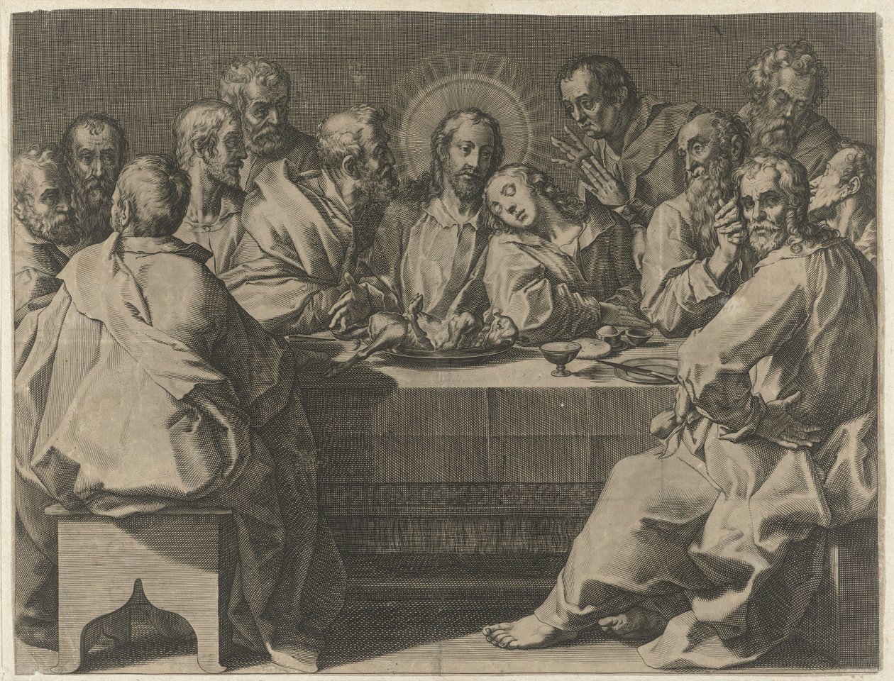 Ostatnia Wieczerza Coeni domini (tytuł na obiekcie) autorstwa Johann Sadeler (I)