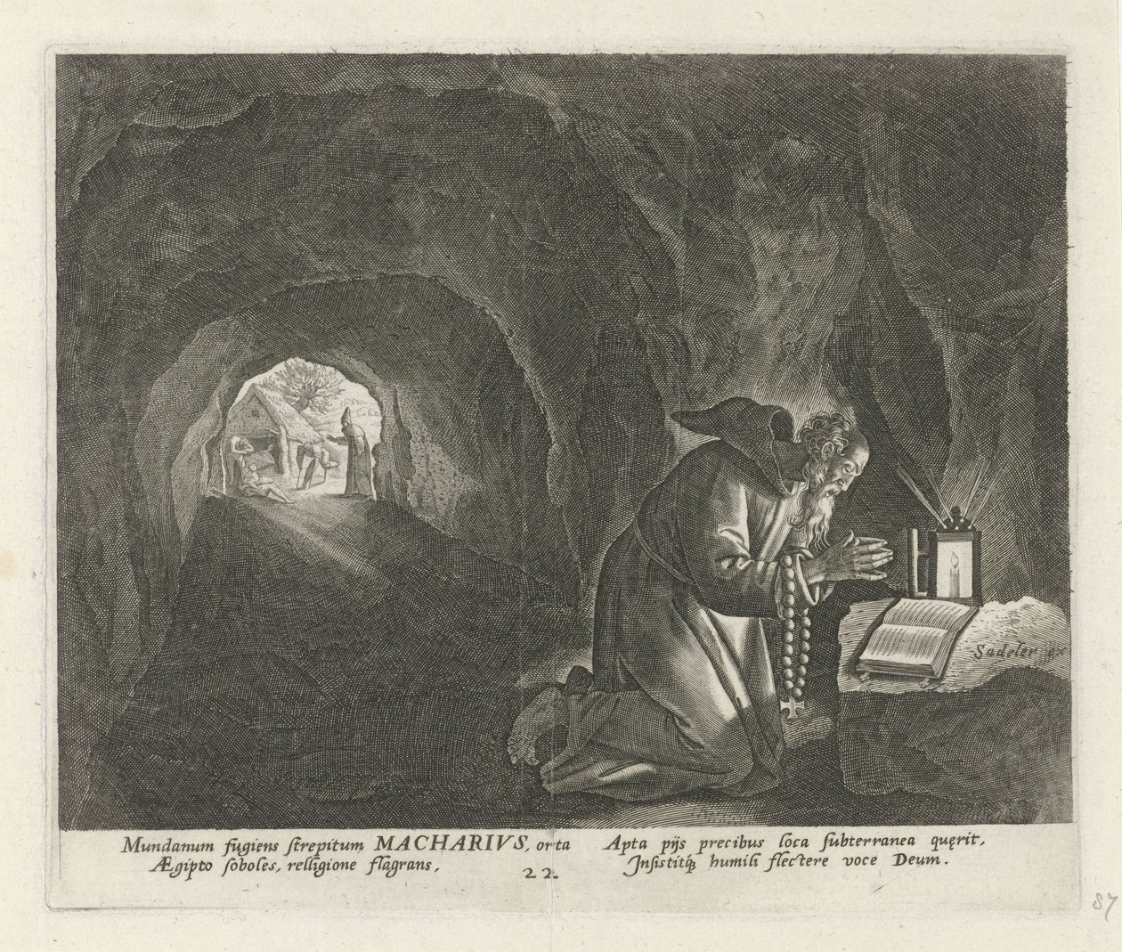 Makary Egiptu jako pustelnik Mężczyzna pustelnicy (tytuł serii) Solitudo Sive Vitae Patrum Eremicolarum (tytuł serii) autorstwa Johann Sadeler (I)