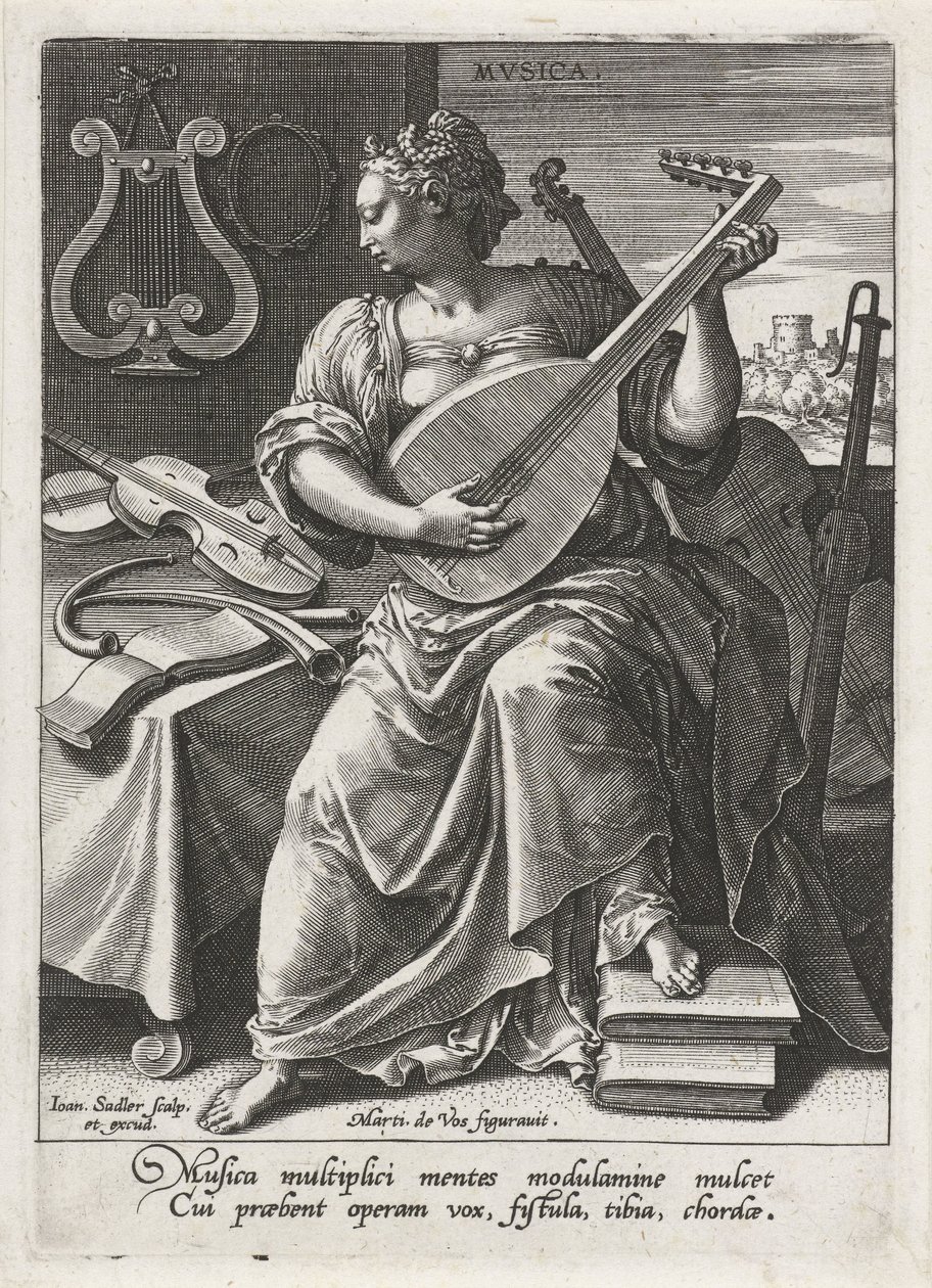 Muzyka Musica (tytuł na obiekcie) Siedem sztuk wyzwolonych (artes liberales) (tytuł serii) autorstwa Johann Sadeler (I)
