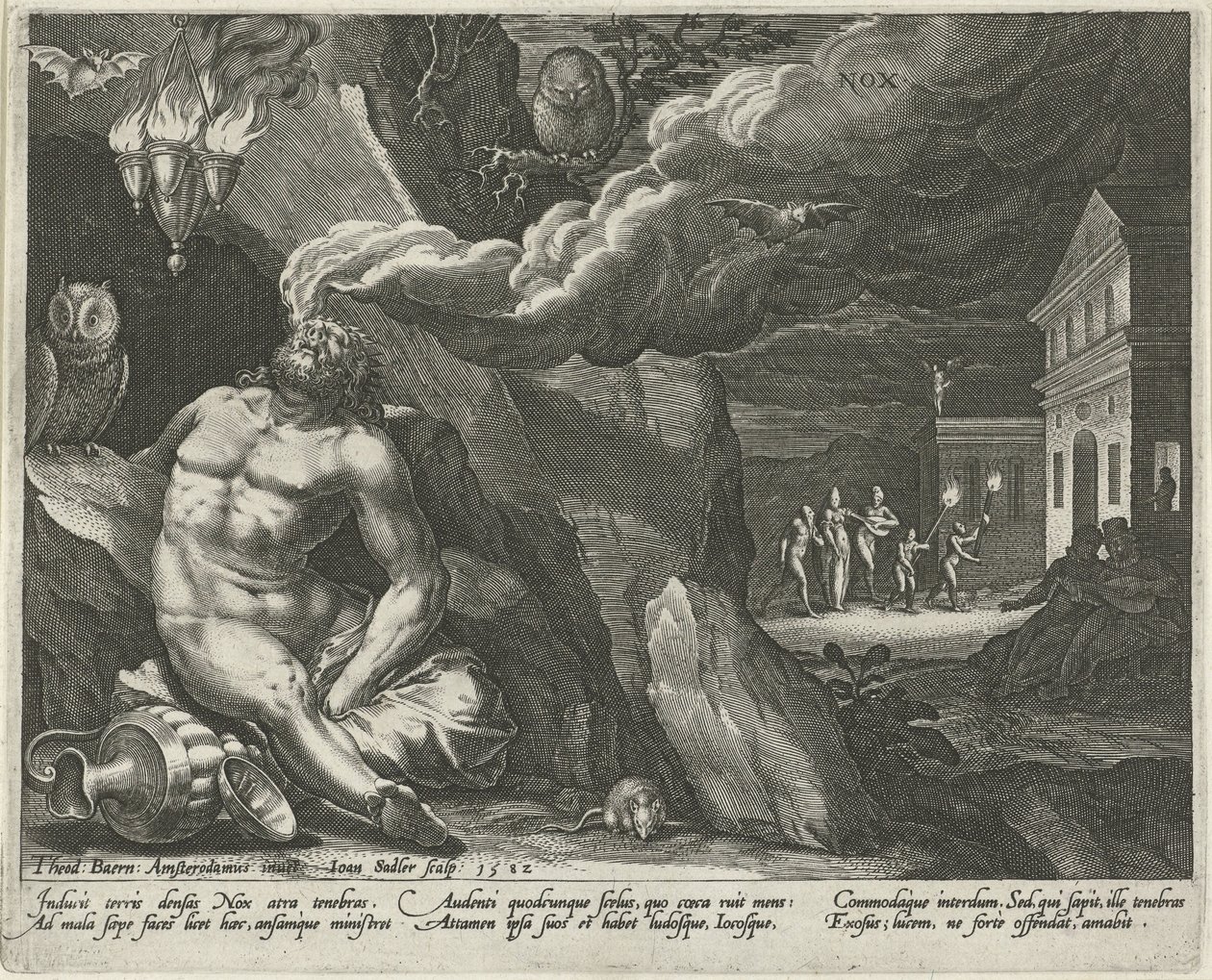 Noc Nox (tytuł na obiekcie) Cztery części dnia (tytuł serii) autorstwa Johann Sadeler (I)