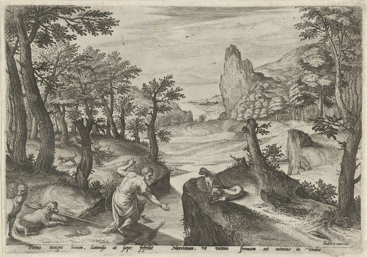 Narcyz Pejzaże ze scenami mitologicznymi (tytuł serii) autorstwa Johann Sadeler (I)