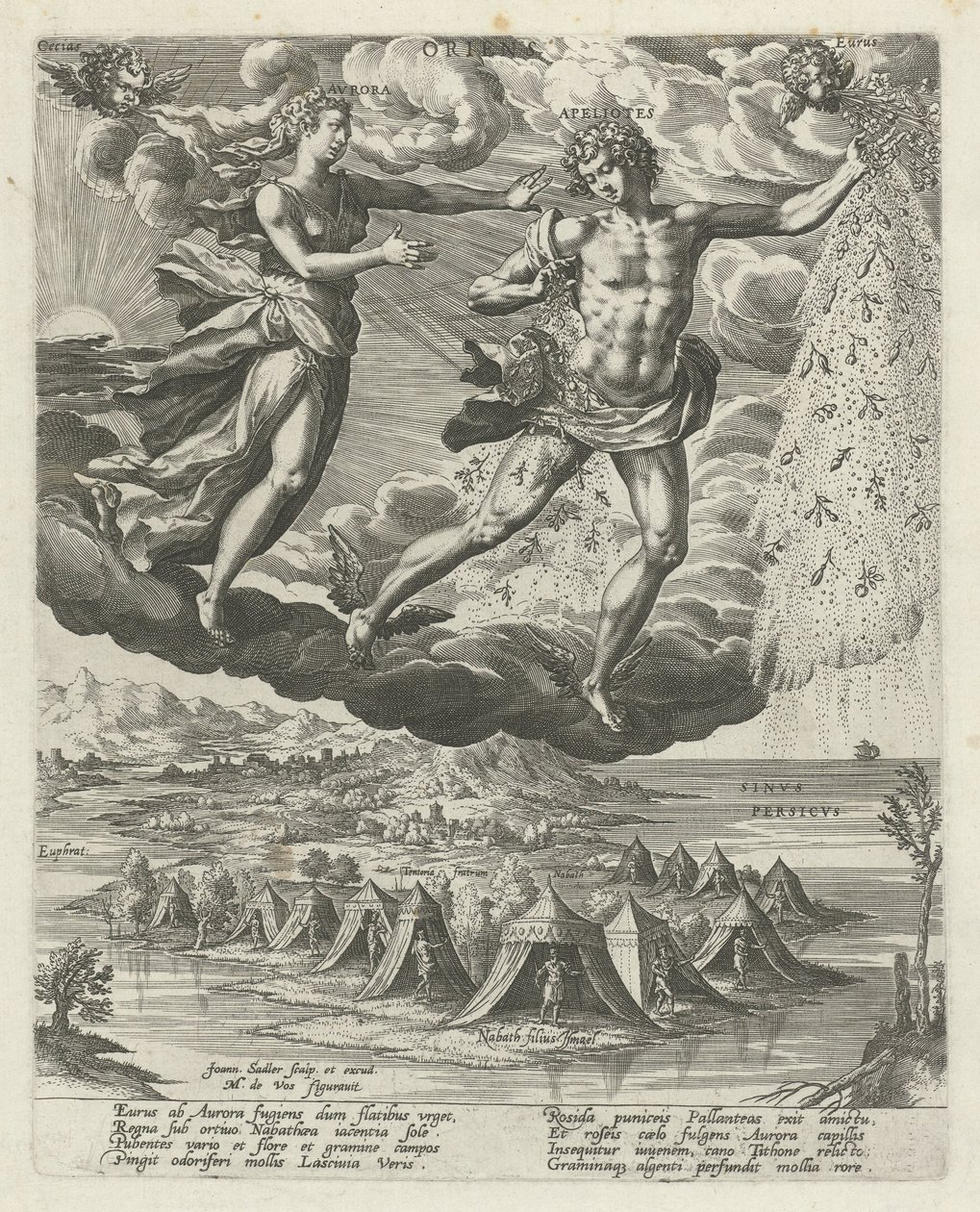 wschodni wiatr Oriens (tytuł na obiekcie) Cztery wiatry (tytuł serii) autorstwa Johann Sadeler (I)