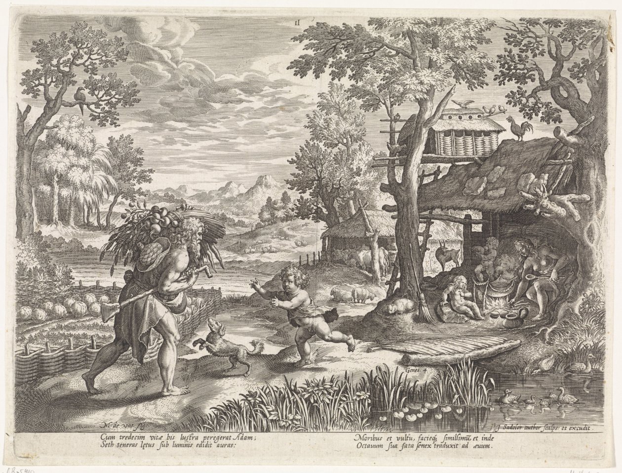 Set wita Adama wracającego z pola Historia rodziny Seta / Ocenianie dobrych i złych (tytuł serii) Bonorum et Malorum consensio (tytuł serii) autorstwa Johann Sadeler (I)