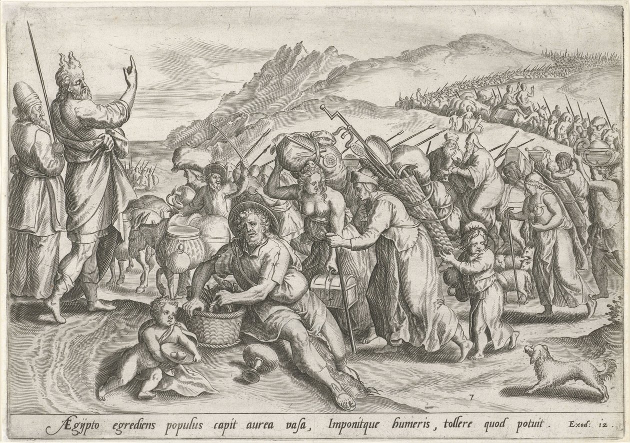 Exodus z Egiptu Historia Mojżesza przed Exodusem (tytuł serii) Historia plagarum w Aegijpto (tytuł serii) autorstwa Johann Sadeler (I)