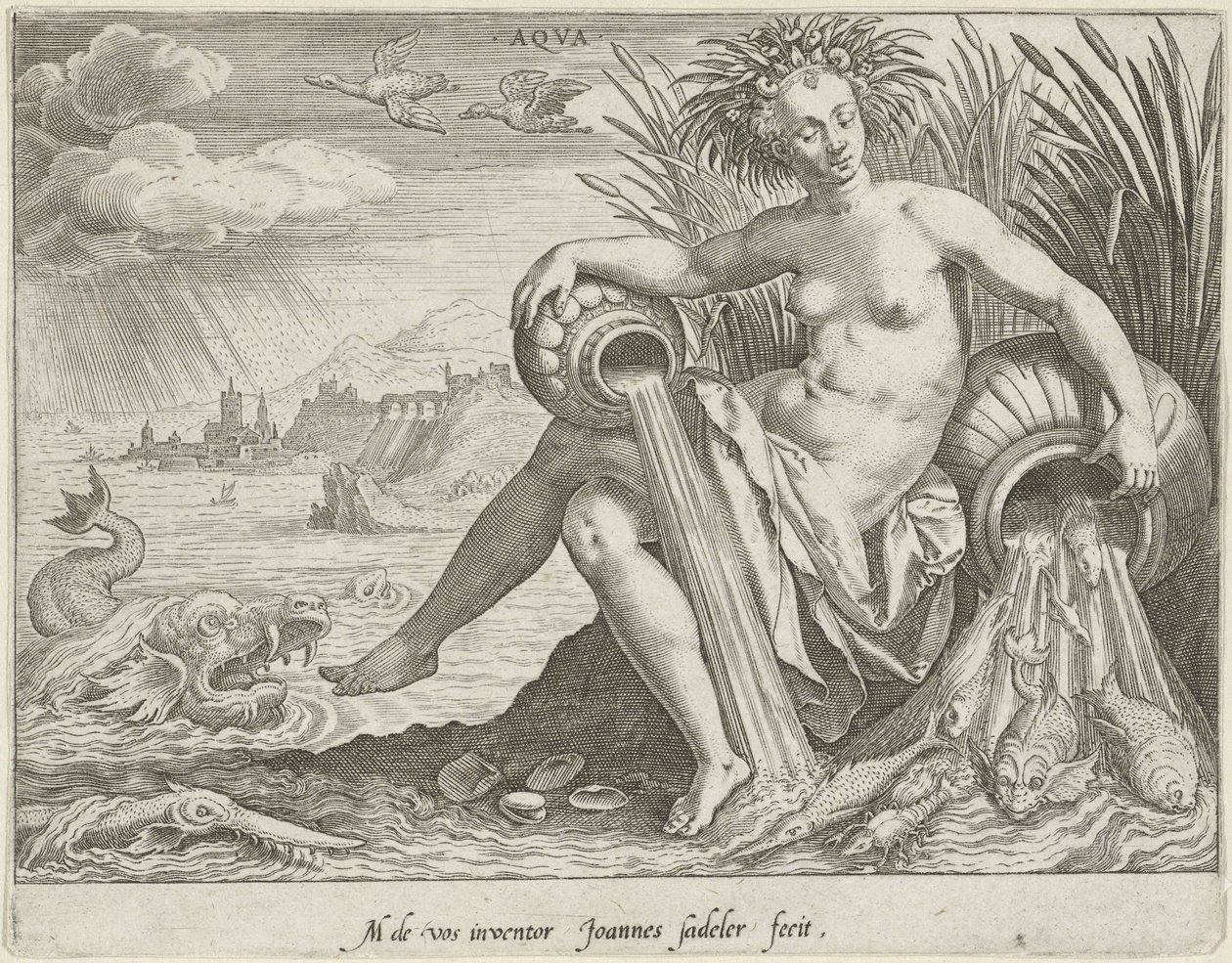Woda Aqva (tytuł na obiekcie) Cztery żywioły (tytuł serii) autorstwa Johann Sadeler (I)