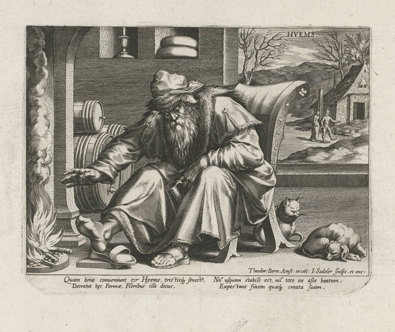 Zima Hyemy (tytuł na obiekcie) Cztery pory roku (tytuł serii) autorstwa Johann Sadeler (I)