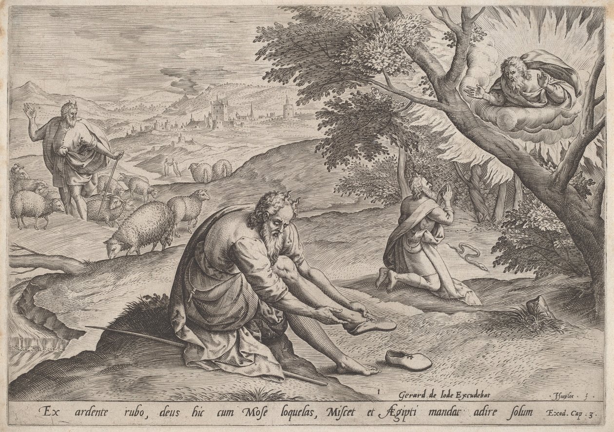 Bóg ukazujący się Mojżeszowi, 1585. autorstwa Johann Sadeler I