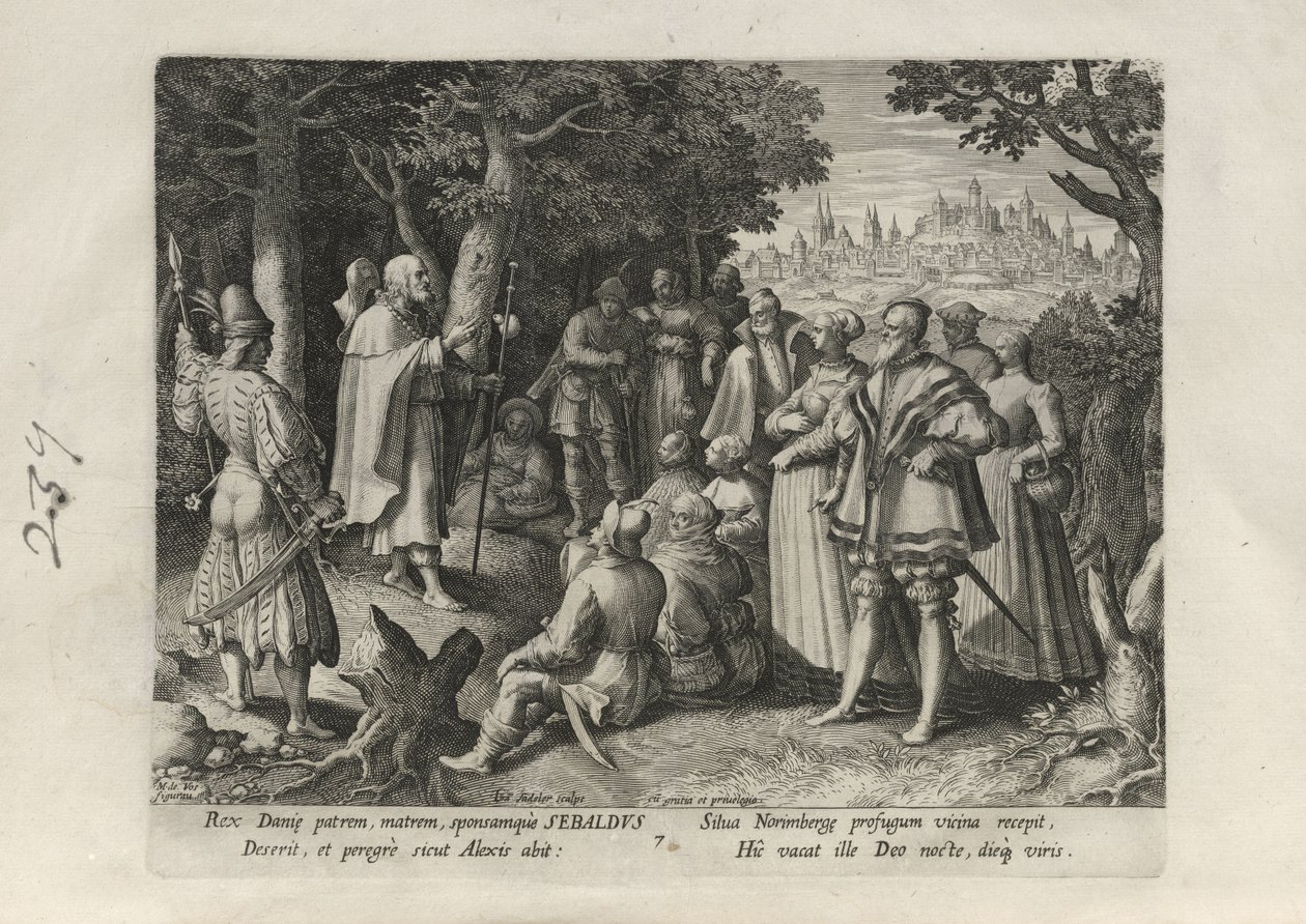 Sebaldus, rys. 7 z 25 z serii „Trophaeum Vitae Solitariae” (Męsi pustelnicy) autorstwa Johann Sadeler I