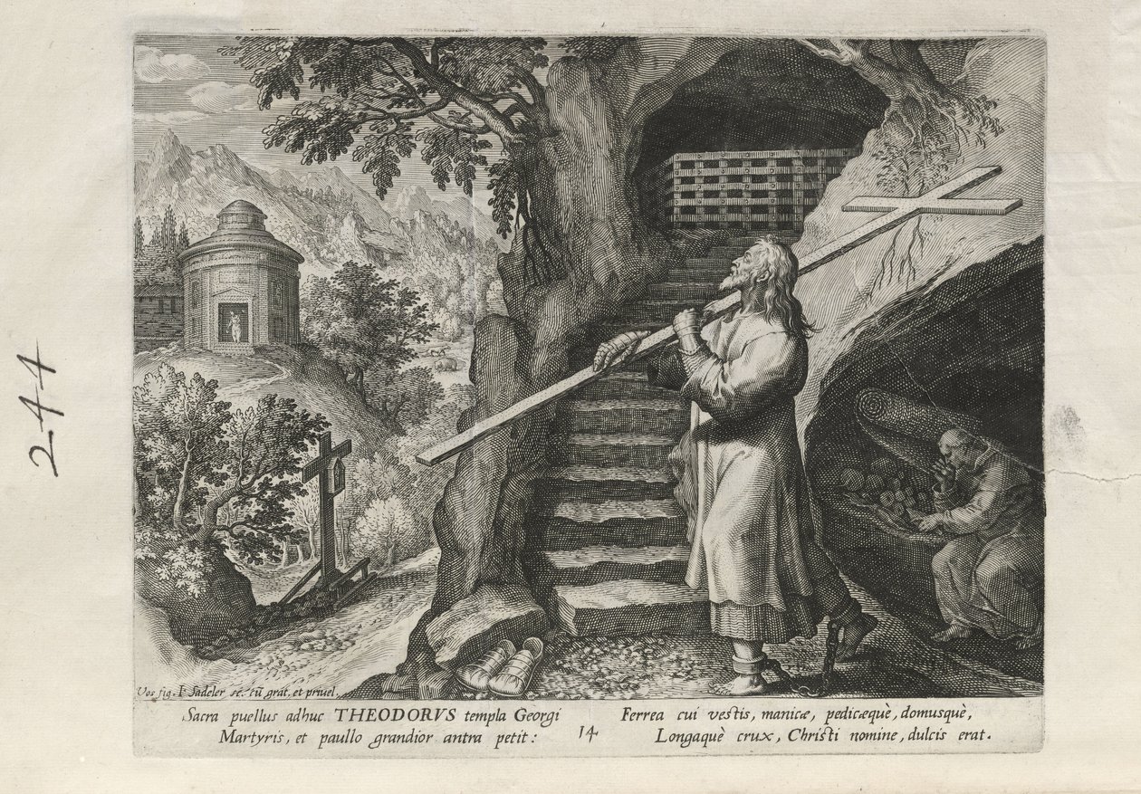 Theodorus, plansza 14 z 25 z serii Trophaeum Vitae Solitariae (męscy pustelnicy) autorstwa Johann Sadeler I