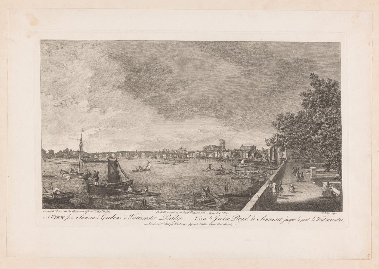 Widok na Somerset Gardens na Westminster Bridge w Londynie autorstwa Johann Sebastian Muller
