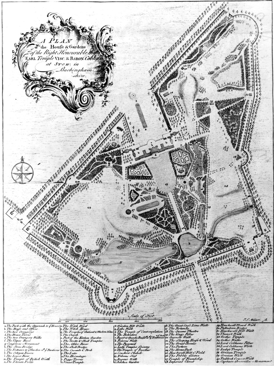 Plan domu i ogrodów w Stowe, Buckinghamshire autorstwa Johann Sebastien Muller