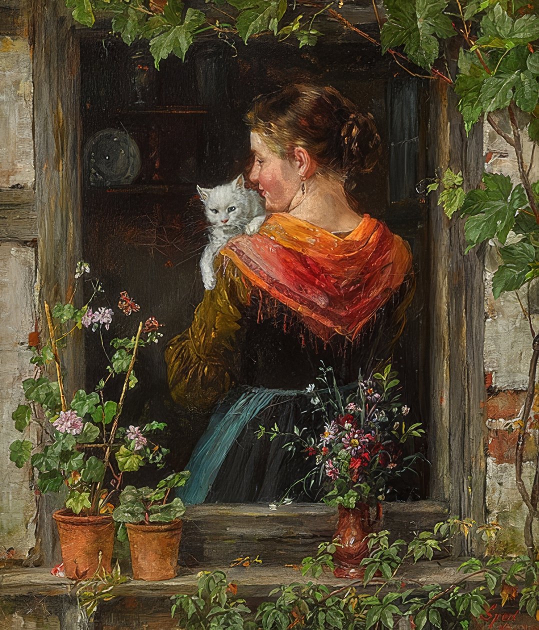 Młoda kobieta z kotem autorstwa Johann Sperl