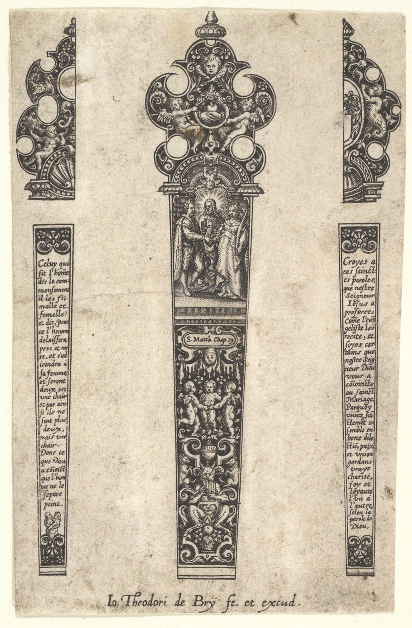Projekt rękojeści noża z okazji ślubu, ca. 1580-1600. autorstwa Johann Theodor de Bry