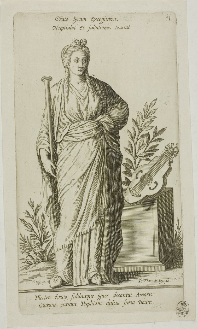 Erato, Muse of Lyric Poetry, płyta 11 z Parnassus Biceps autorstwa Johann Theodor de Bry