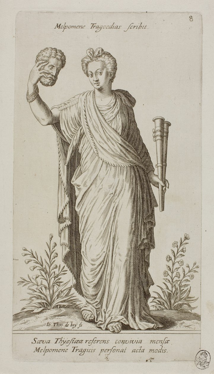 Melpomene, Muse of Tragedy, płyta 8 z Parnassus Biceps autorstwa Johann Theodor de Bry