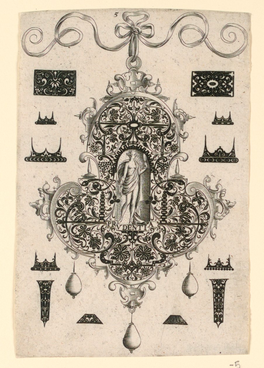Talerz 5, z serii ośmiu wisiorków o kardynalnych cnotach autorstwa Johann Theodor de Bry