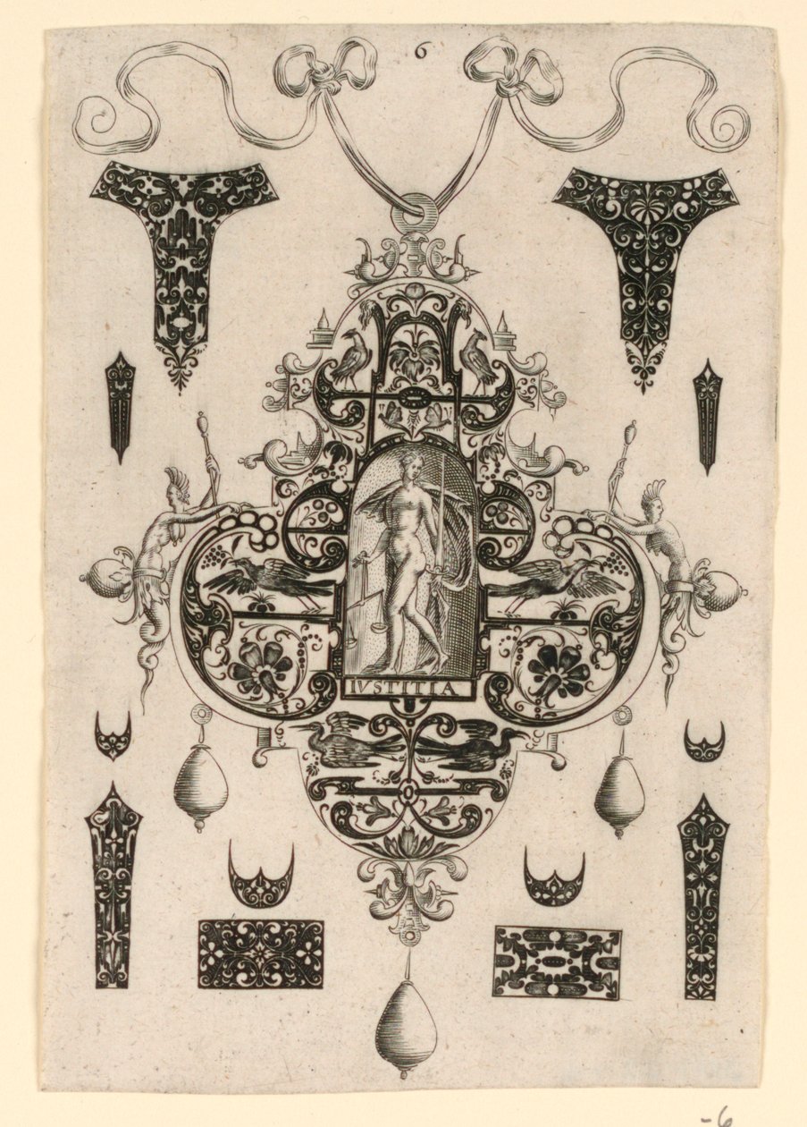 Talerz 6, z serii ośmiu wzorów wisiorków o kardynalnych cnotach autorstwa Johann Theodor de Bry