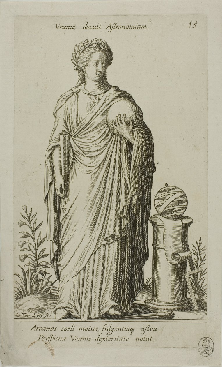 Urania, Muza Astronomii, płyta 15 z Parnassus Biceps autorstwa Johann Theodor de Bry